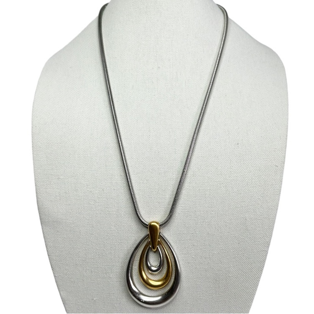 Crown Trifari Teardrop Gold & Silver Tone Drop Necklace